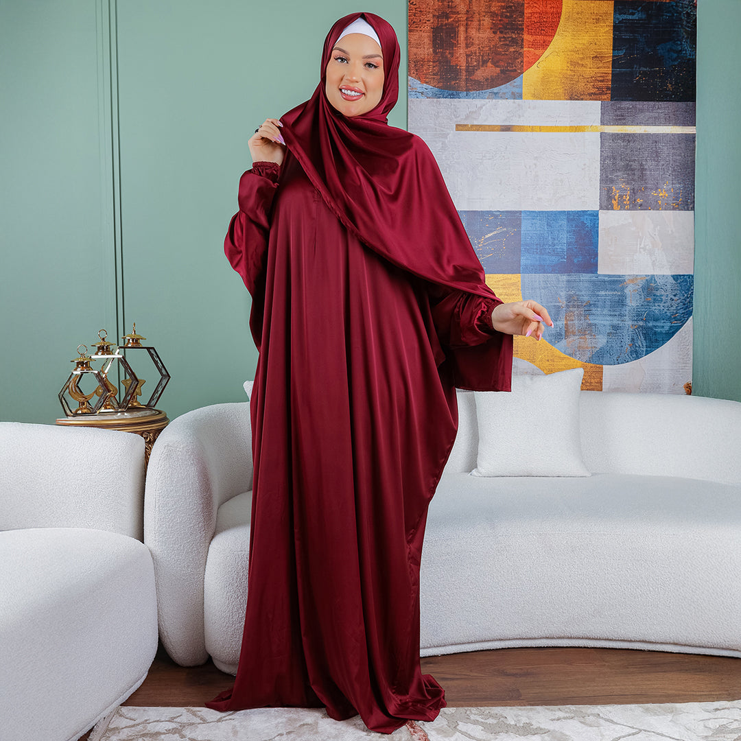 Armani - Practical plain silky satin prayer dress with headscarf