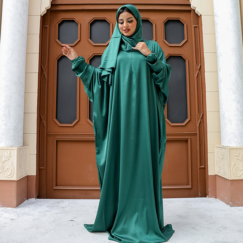 Armani - Practical plain silky satin prayer dress with headscarf