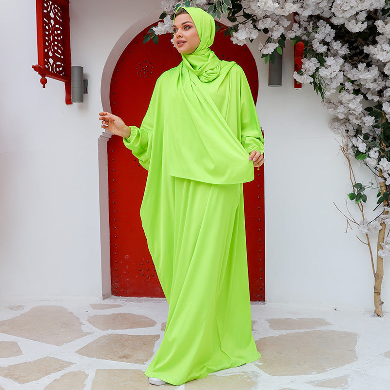 Armani - Practical plain silky satin prayer dress with headscarf