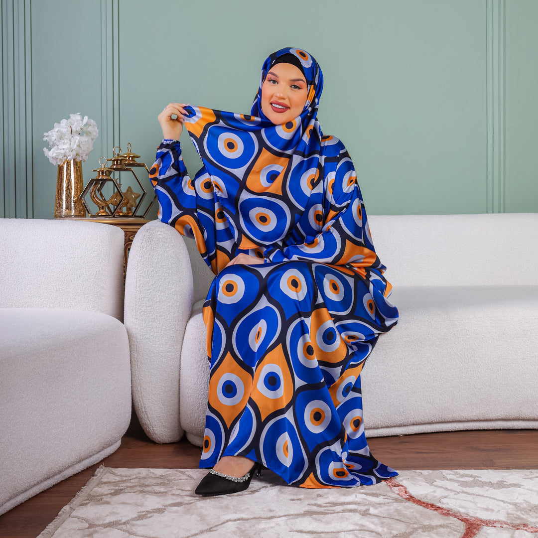 Practical Printed - silky satin prayer dress with headscarf