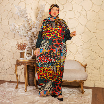 Practical Printed - silky satin prayer dress with headscarf