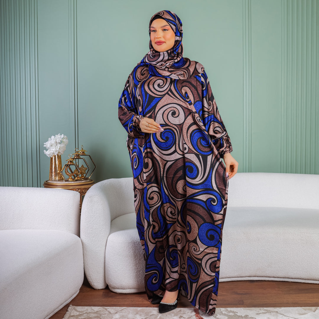 Practical Printed - silky satin prayer dress with headscarf