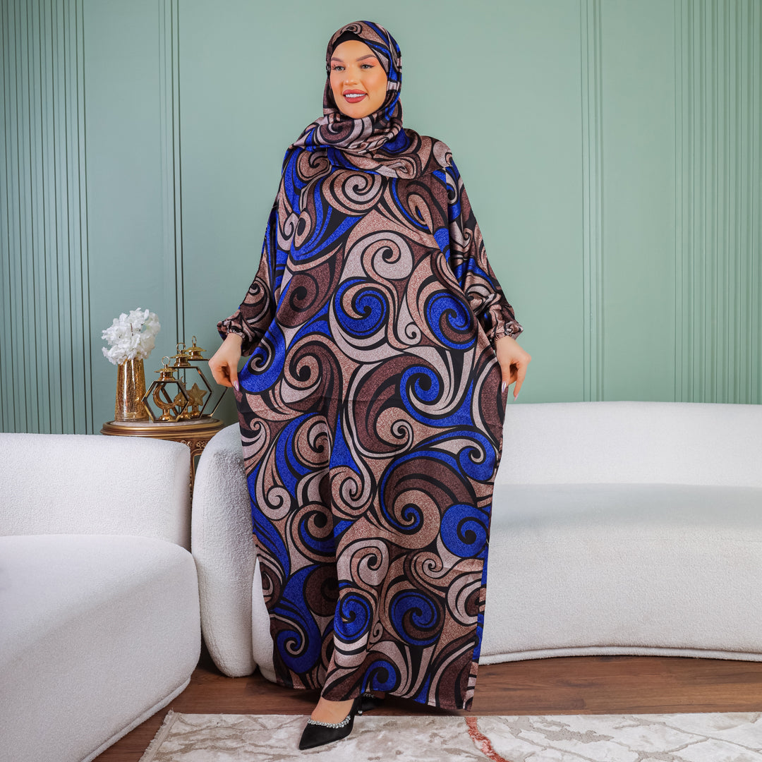 Practical Printed - silky satin prayer dress with headscarf