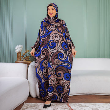 Practical Printed - silky satin prayer dress with headscarf