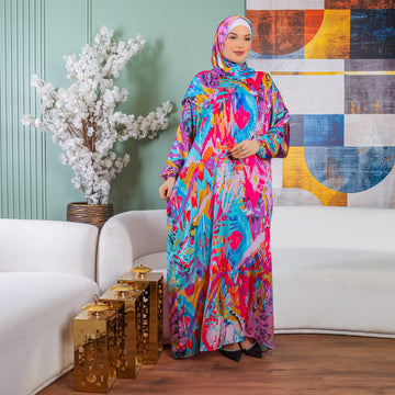 Practical Printed - silky satin prayer dress with headscarf