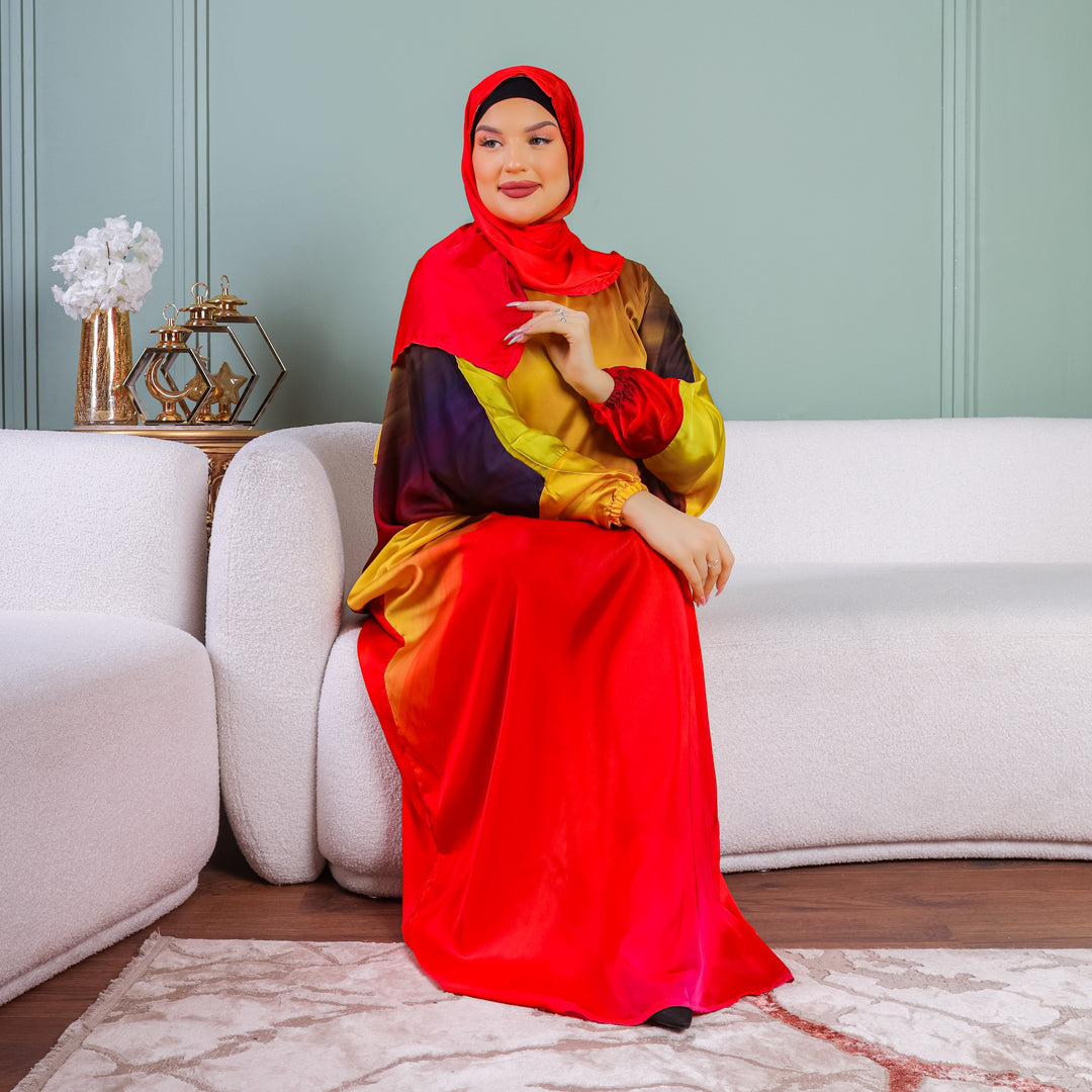 Practical Printed - silky satin prayer dress with headscarf