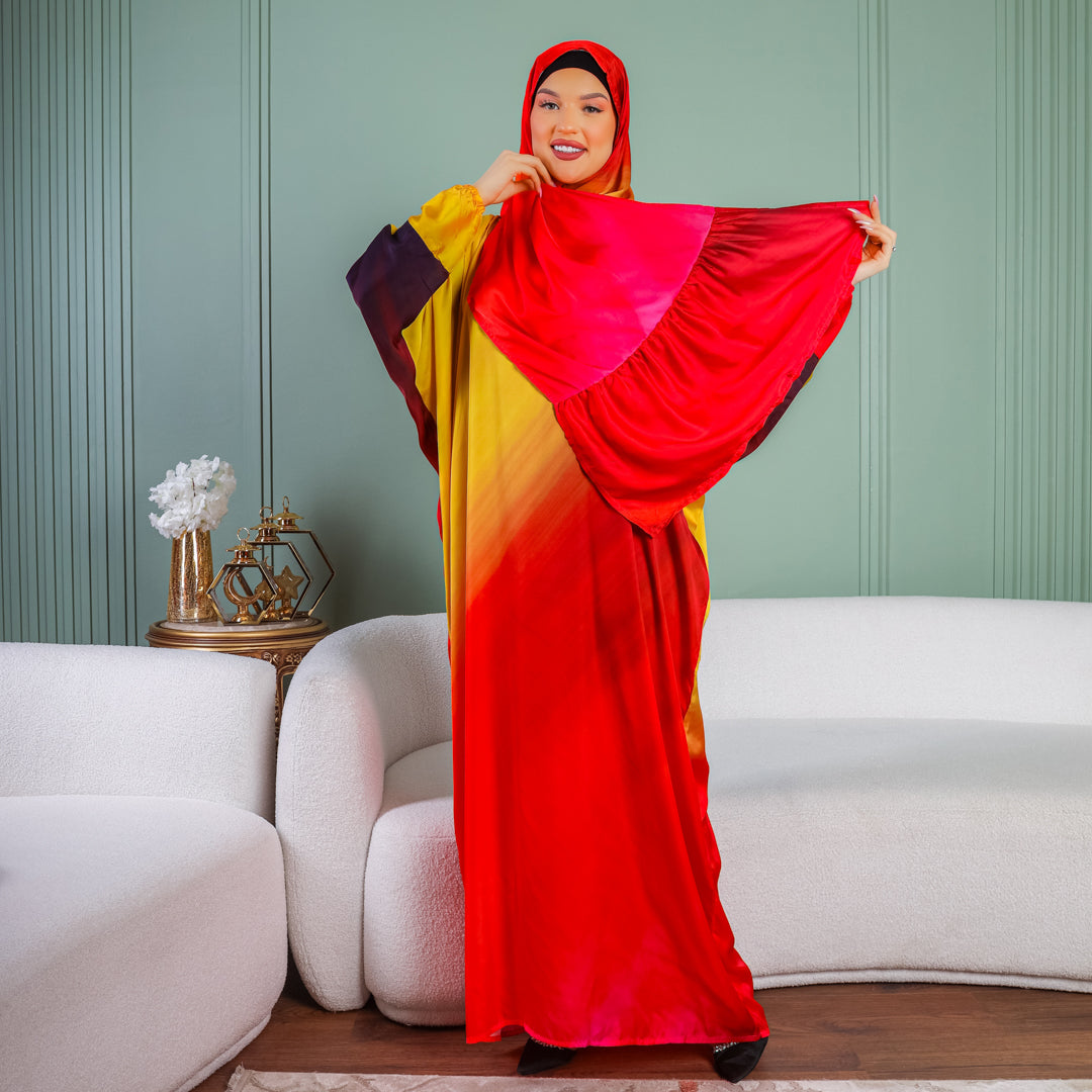 Practical Printed - silky satin prayer dress with headscarf