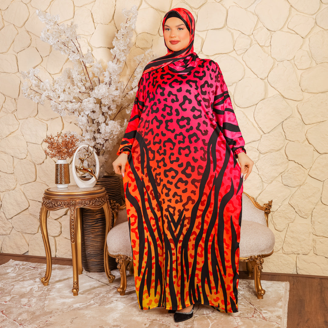 Practical Printed - silky satin prayer dress with headscarf