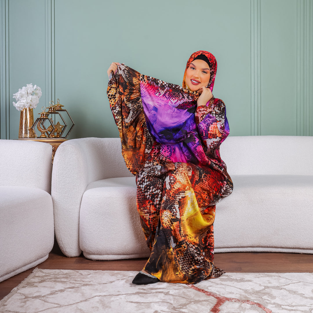 Practical Printed - silky satin prayer dress with headscarf