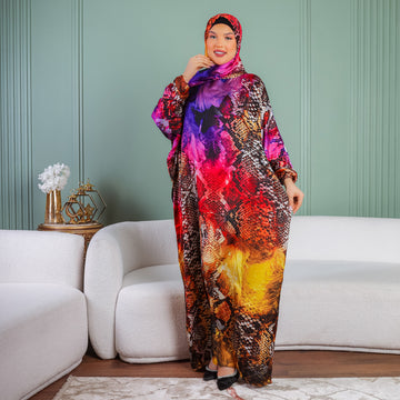 Practical Printed - silky satin prayer dress with headscarf