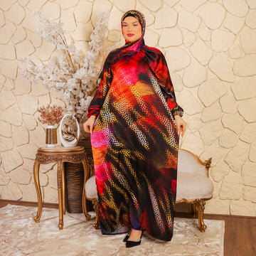 Practical Printed - silky satin prayer dress with headscarf