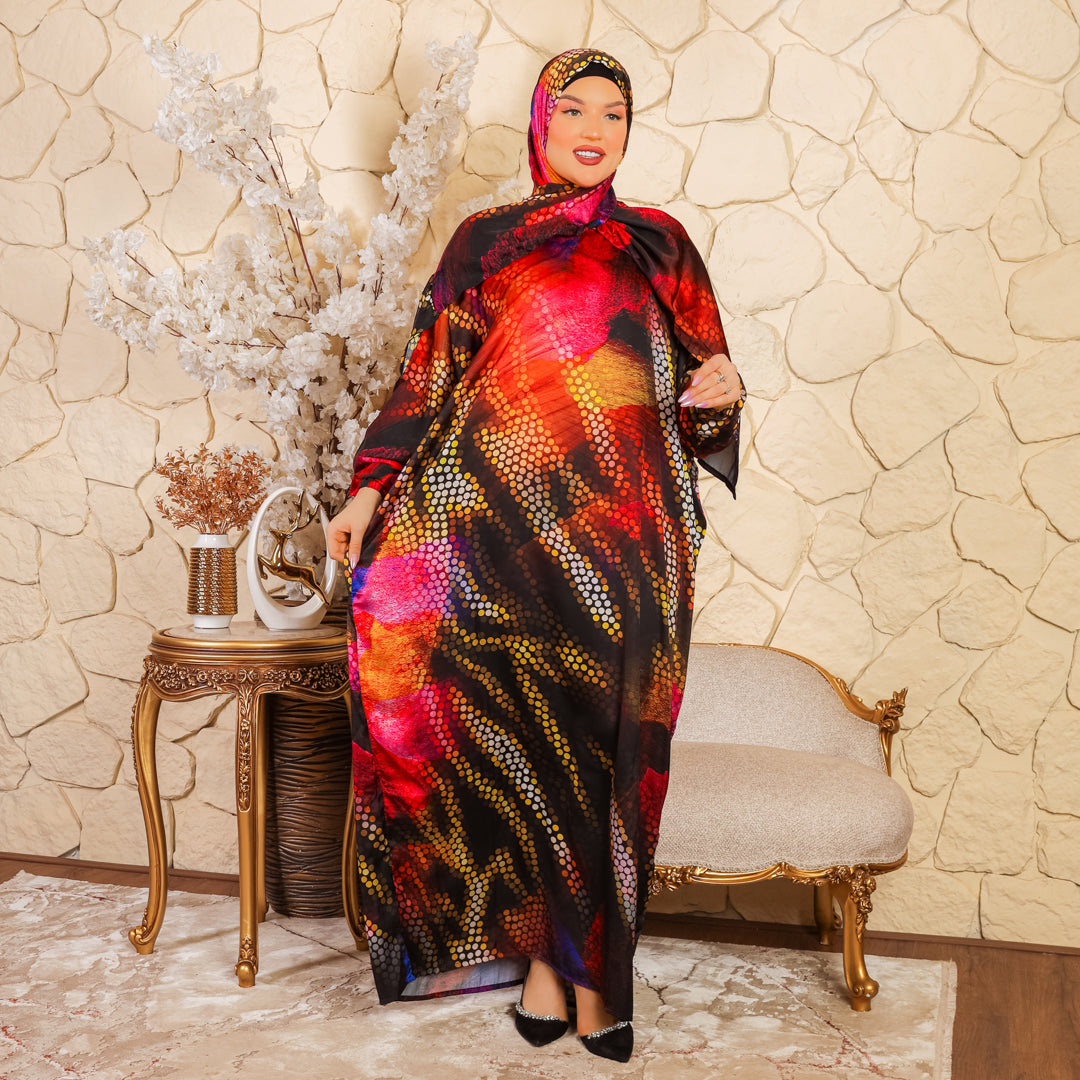 Practical Printed - silky satin prayer dress with headscarf