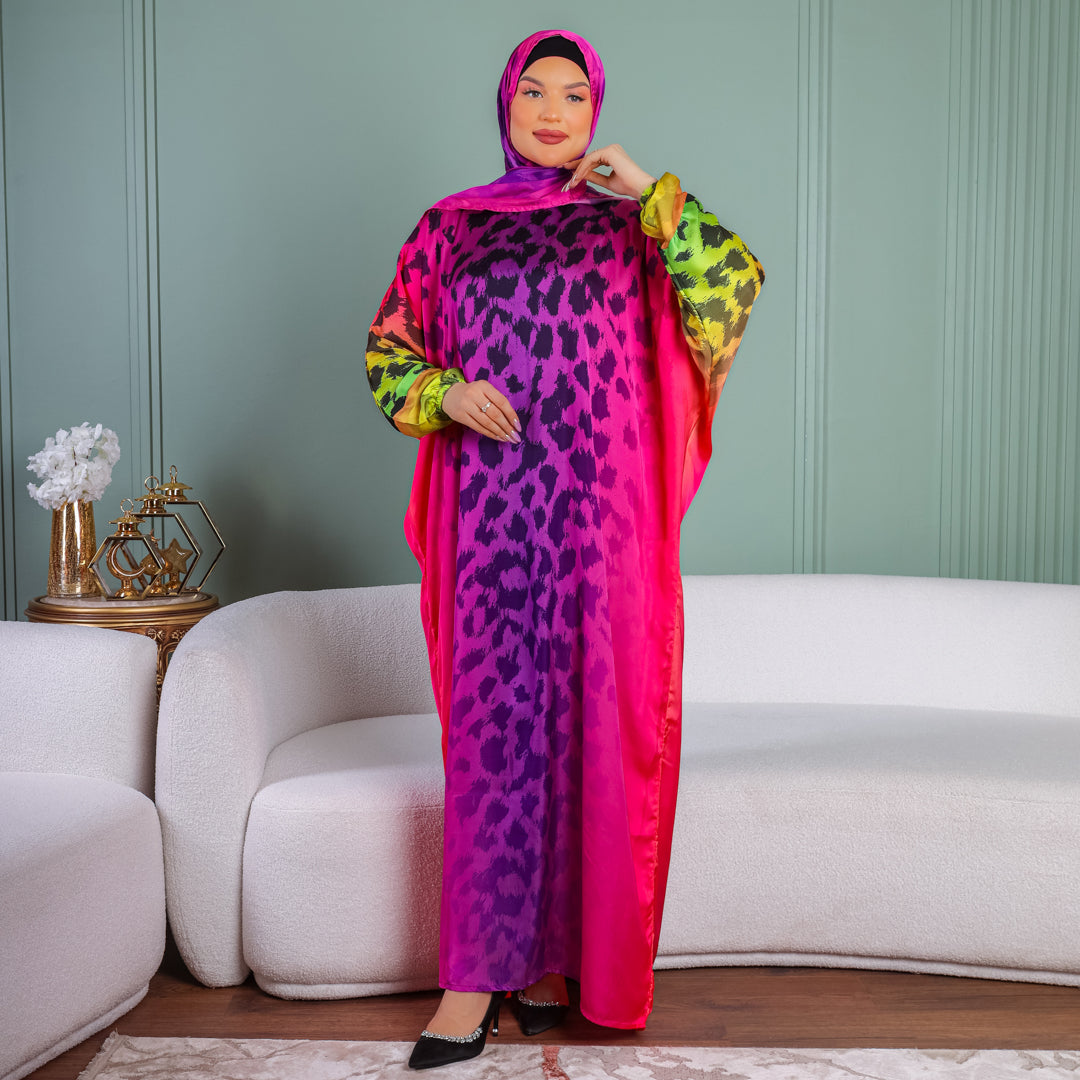 Practical Printed - silky satin prayer dress with headscarf