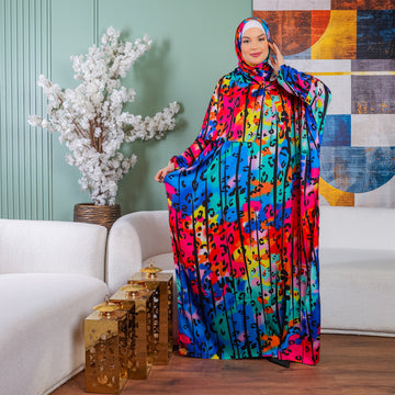 Practical Printed - silky satin prayer dress with headscarf