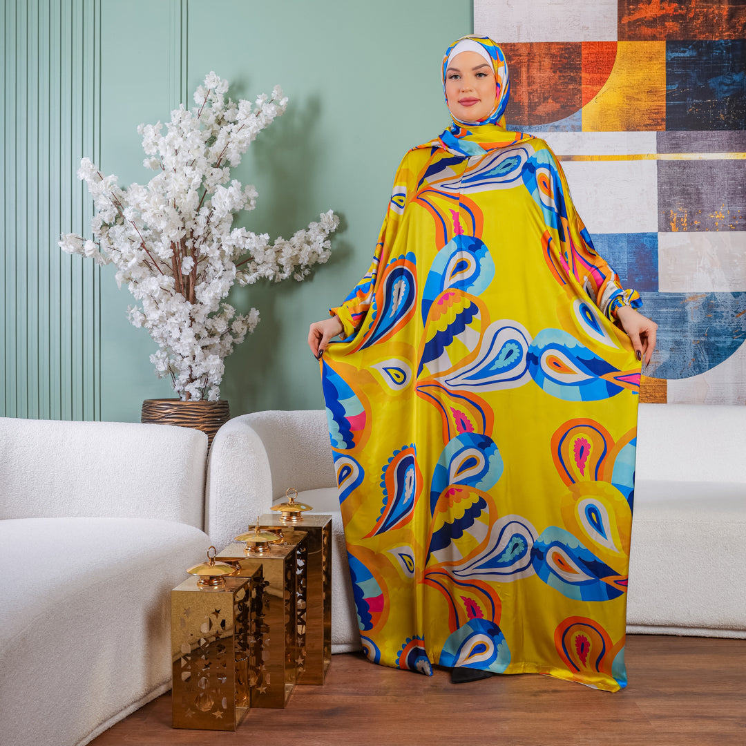 Practical Printed - silky satin prayer dress with headscarf