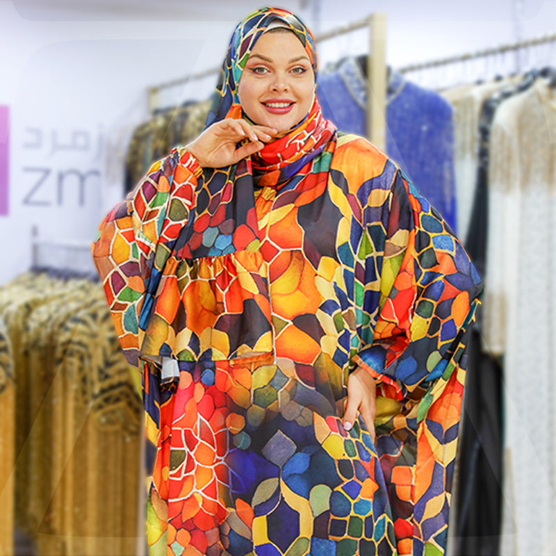 Practical Printed - silky satin prayer dress with headscarf