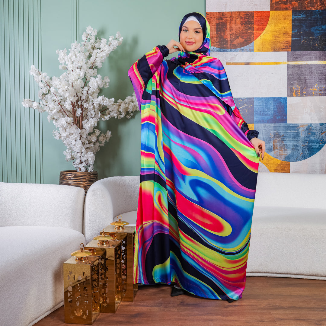 Practical Printed - silky satin prayer dress with headscarf