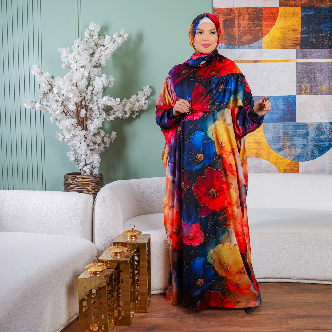 Practical Printed - silky satin prayer dress with headscarf