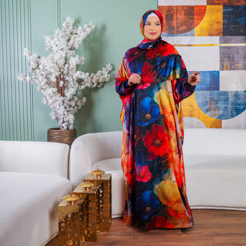 Practical Printed - silky satin prayer dress with headscarf