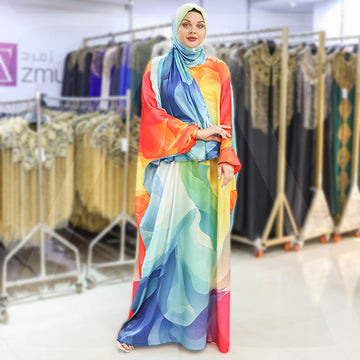 Practical Printed - silky satin prayer dress with headscarf