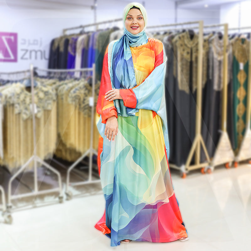 Practical Printed - silky satin prayer dress with headscarf