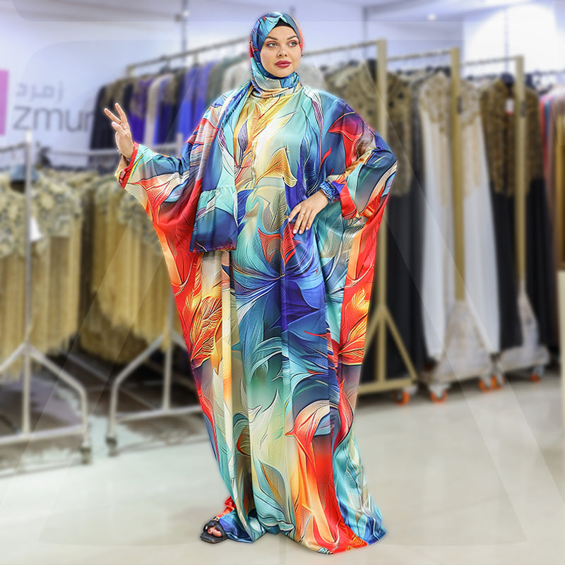 Practical Printed - silky satin prayer dress with headscarf
