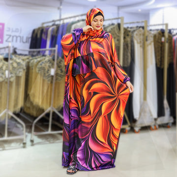 Practical Printed - silky satin prayer dress with headscarf