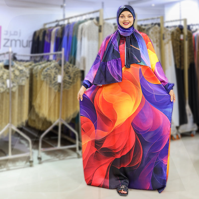 Practical Printed - silky satin prayer dress with headscarf