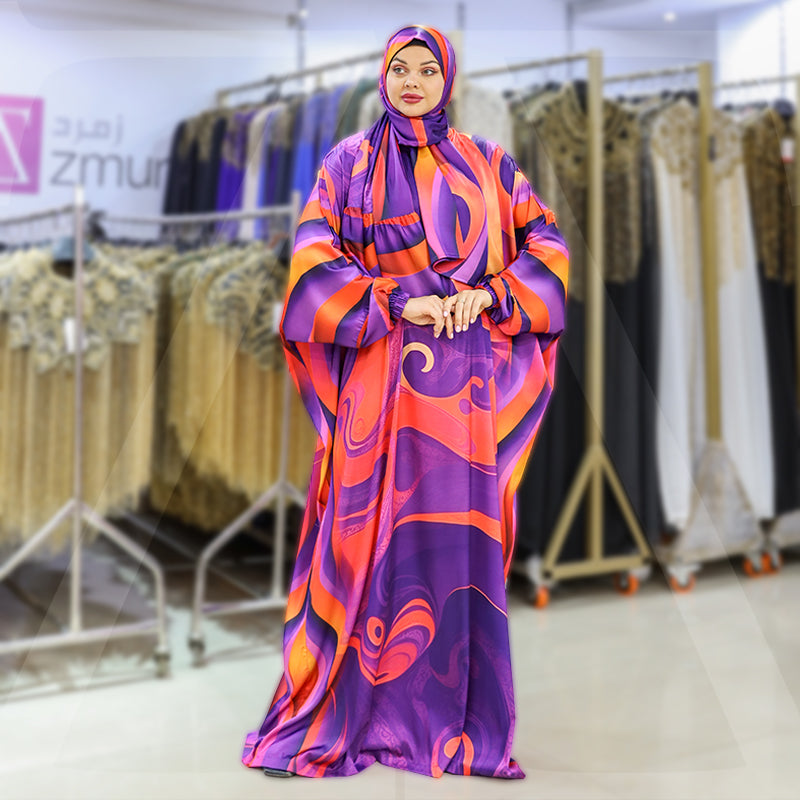 Practical Printed - silky satin prayer dress with headscarf