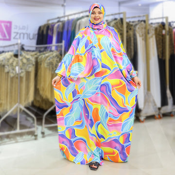 Practical Printed - silky satin prayer dress with headscarf