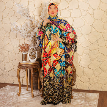 Practical Printed - silky satin prayer dress with headscarf