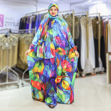 Practical Printed - silky satin prayer dress with headscarf