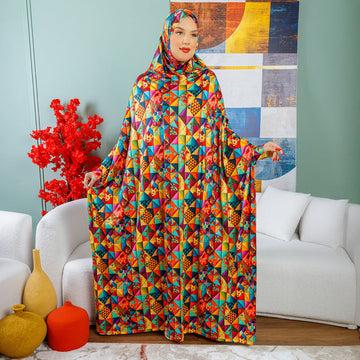 Practical  Kuwaiti Jersey prayer dress  with headscarf- Printed