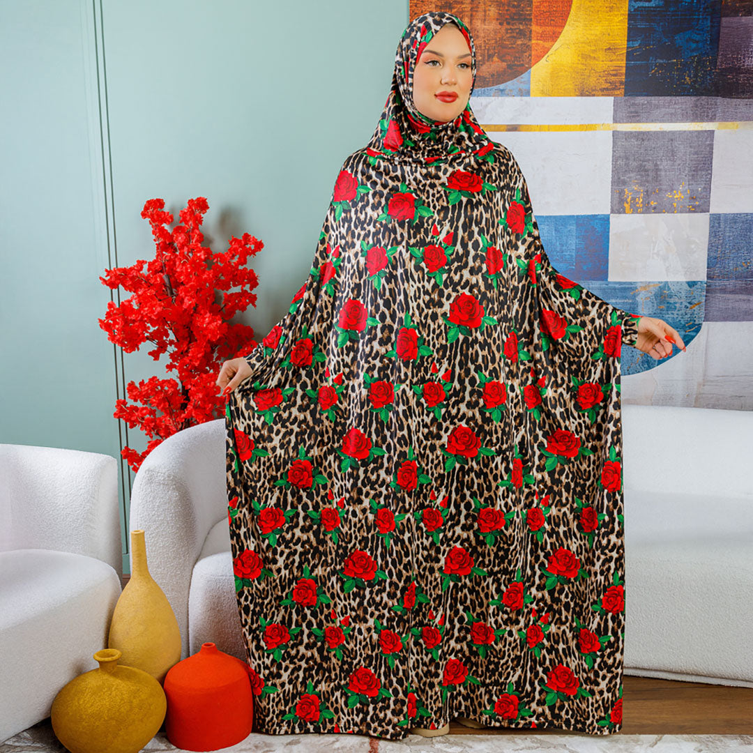 Practical  Kuwaiti Jersey prayer dress  with headscarf- Printed