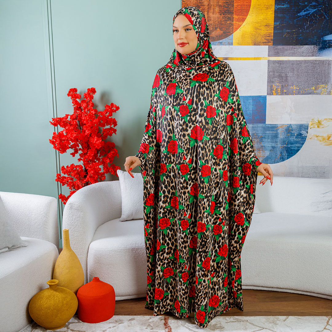 Practical  Kuwaiti Jersey prayer dress  with headscarf- Printed
