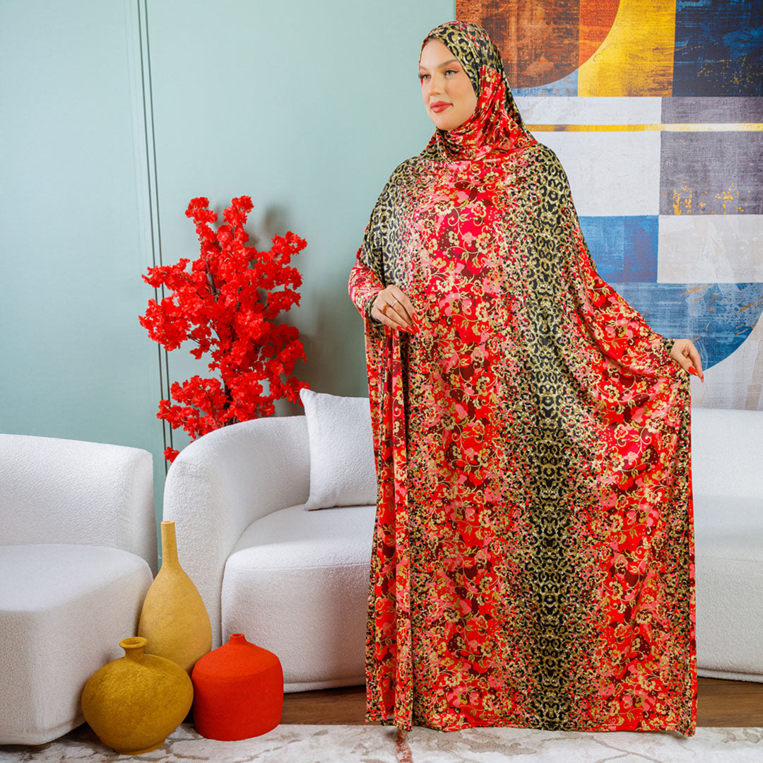 Practical  Kuwaiti Jersey prayer dress  with headscarf- Printed