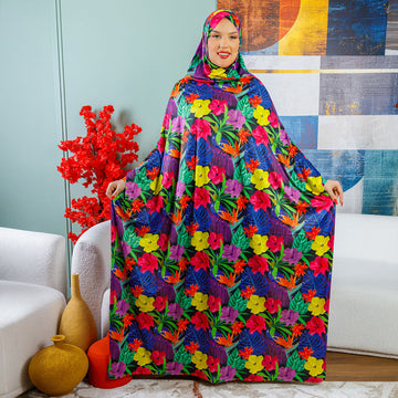 Practical  Kuwaiti Jersey prayer dress  with headscarf- Printed