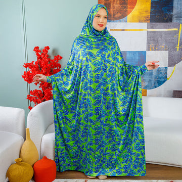Practical  Kuwaiti Jersey prayer dress  with headscarf- Printed