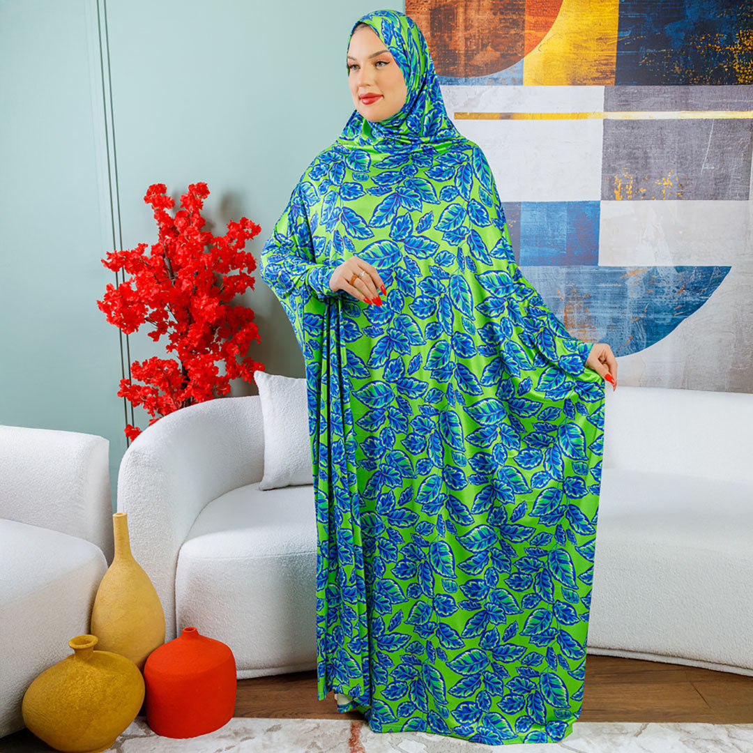 Practical  Kuwaiti Jersey prayer dress  with headscarf- Printed