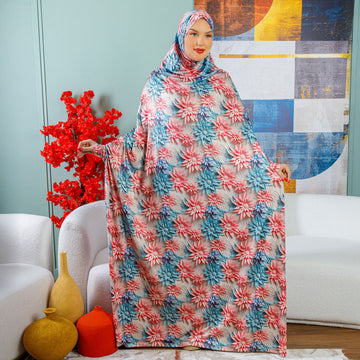 Practical  Kuwaiti Jersey prayer dress  with headscarf- Printed