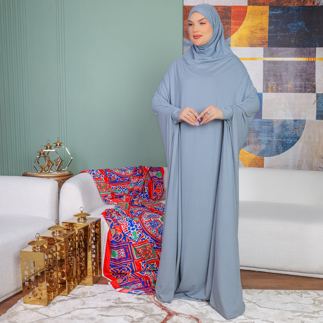 Practical  Bahraini prayer dress with headscarf- plain