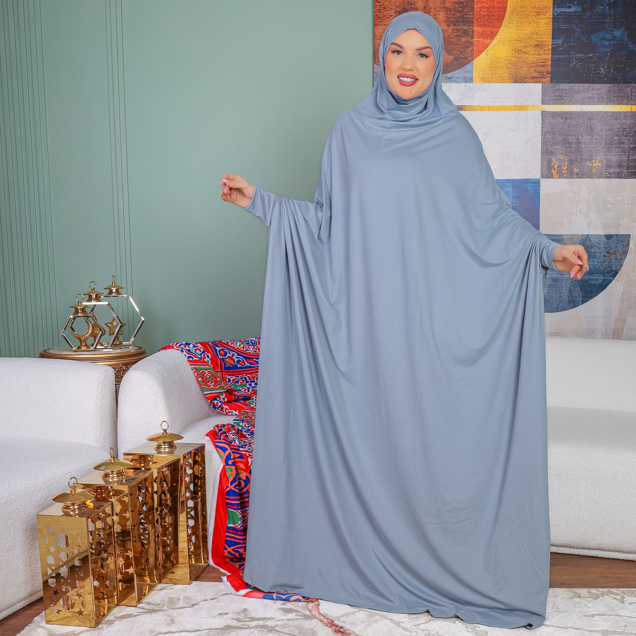 Practical  Bahraini prayer dress with headscarf- plain