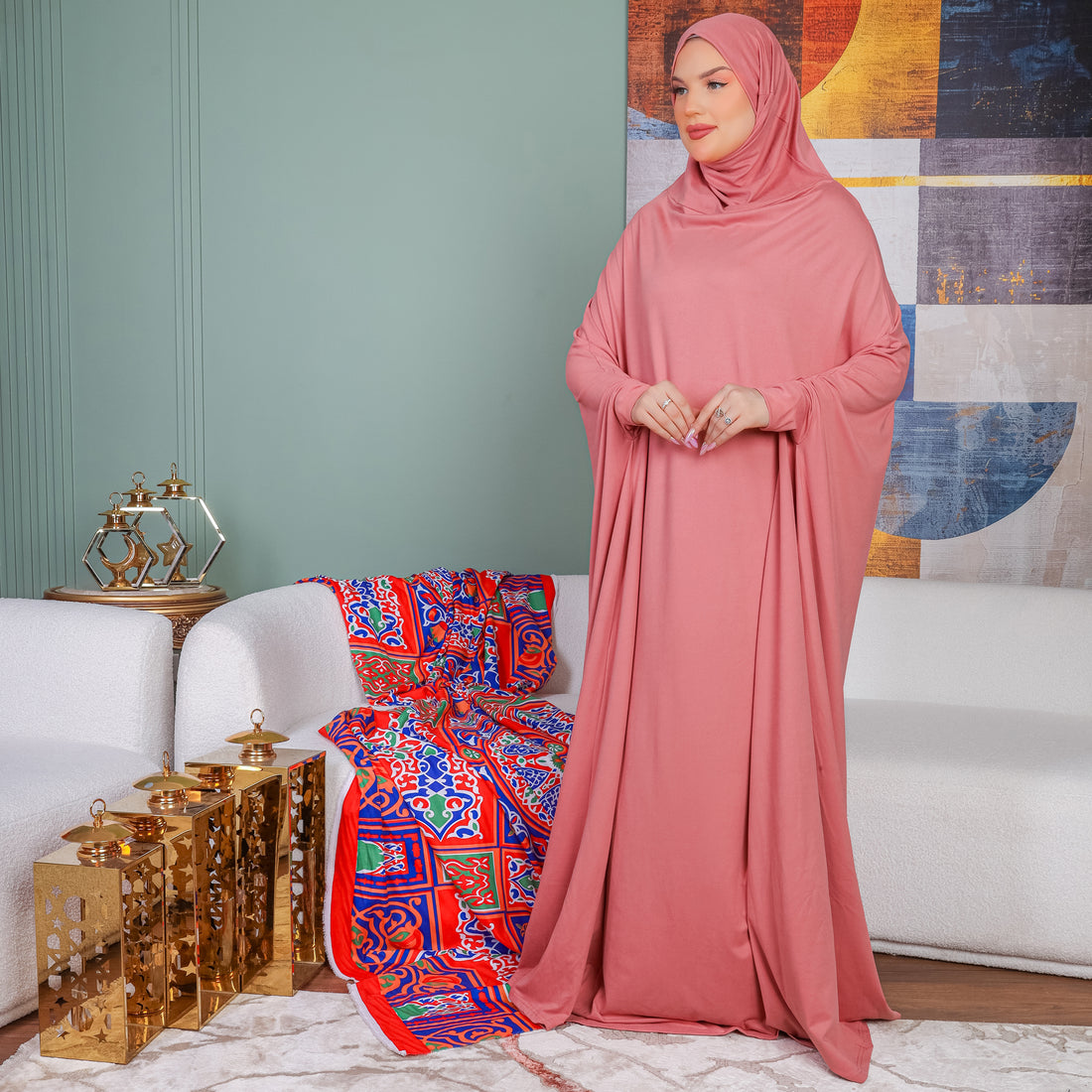 Practical  Bahraini prayer dress with headscarf- plain