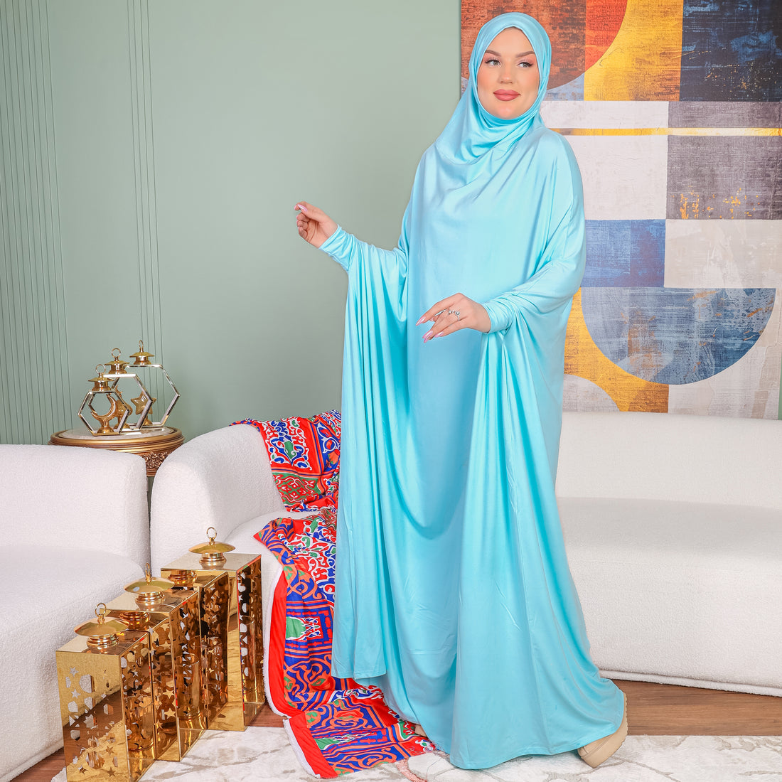 Practical  Bahraini prayer dress with headscarf- plain