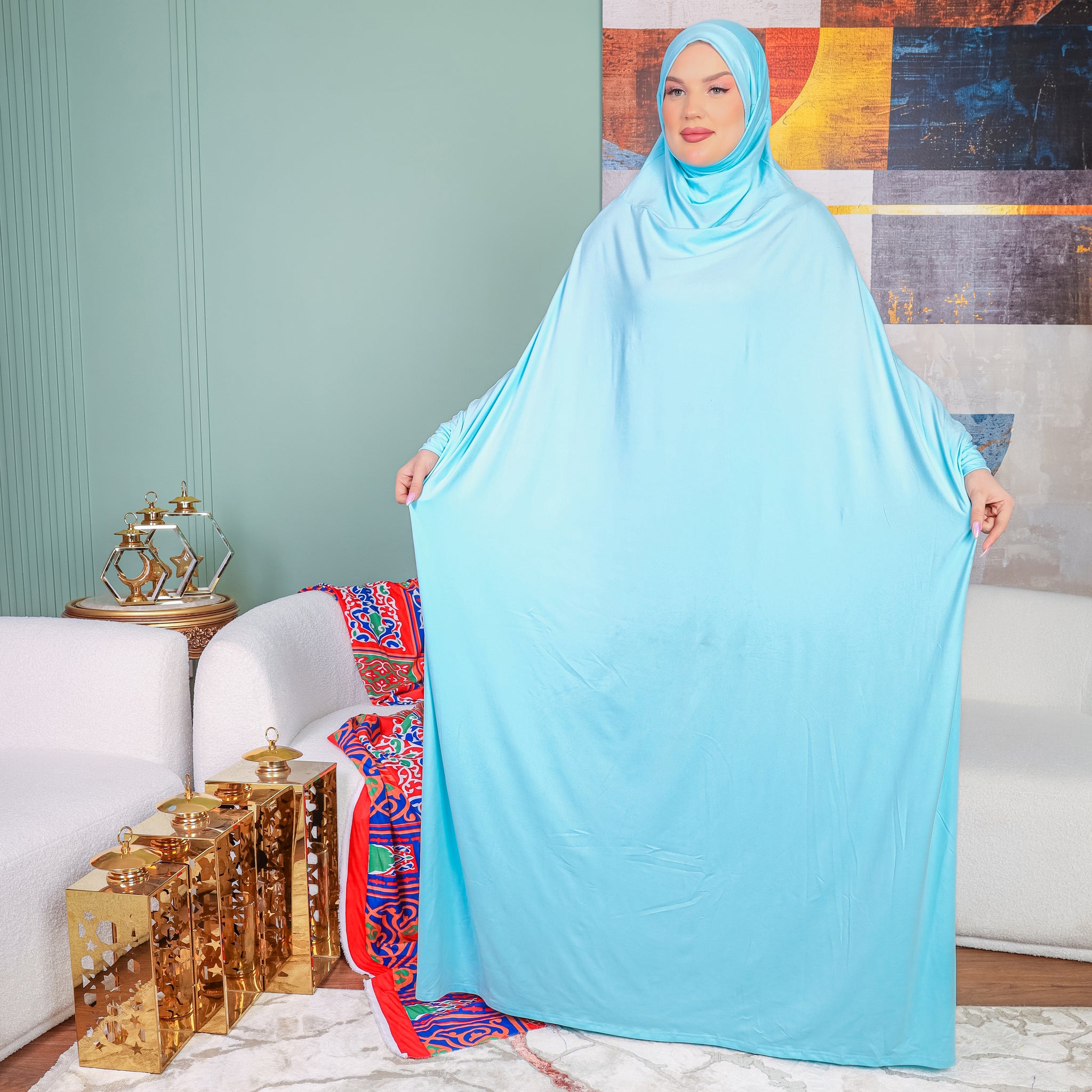 Practical  Bahraini prayer dress with headscarf- plain