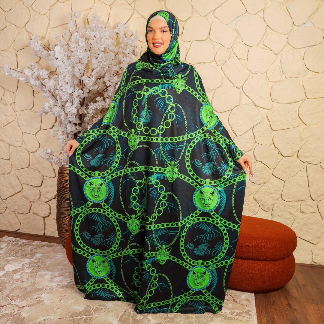 Practical  Bahraini prayer dress with headscarf- printed