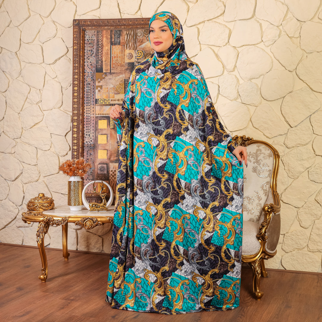 Practical  Bahraini prayer dress with headscarf- printed