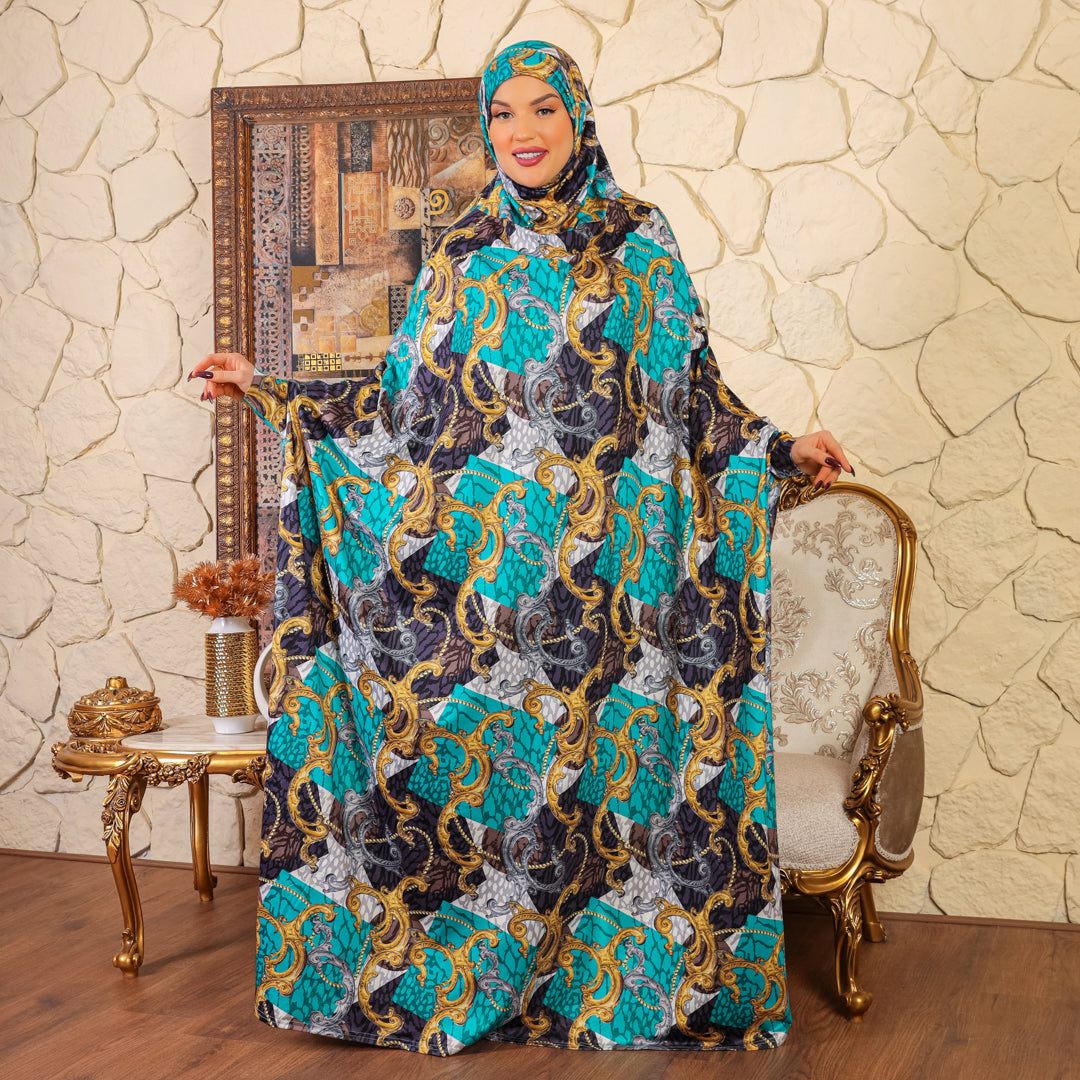 Practical  Bahraini prayer dress with headscarf- printed