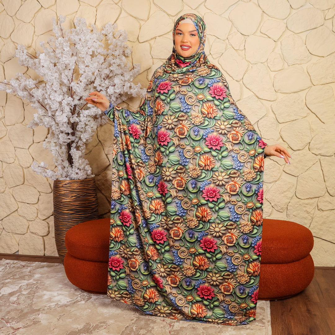 Practical  Bahraini prayer dress with headscarf- printed