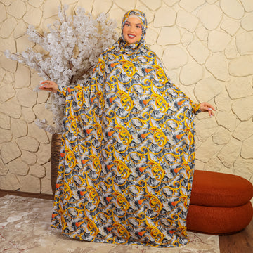 Practical  Bahraini prayer dress with headscarf- printed